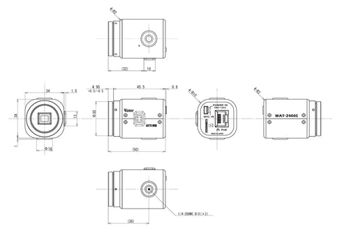小型・高感度ネットワークカメラ WAT-2400S 本体寸法図
