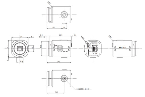 小型・高感度ネットワークモノクロカメラ WAT-933 本体寸法図