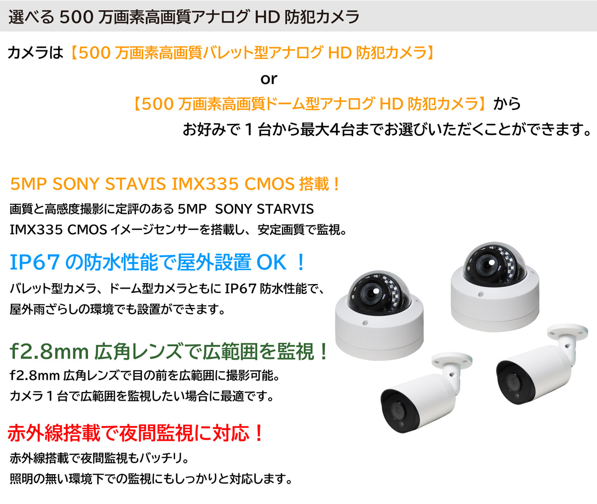 YKS-4CHS5MPDVK1】マルチフォーマット対応500万画素アナログHD
