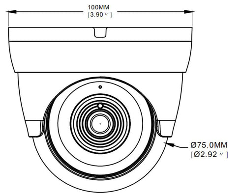 YKS-DA800AOC 4in1マルチフォーマット対応800万画素AOC対応赤外線搭載屋外設置対応ドーム型防犯カメラ 本体寸法図