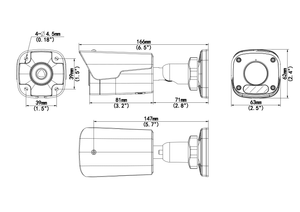 4MP広角固定レンズ・赤外線搭載バレット型ネットワークカメラ IPC2124LB-ADF28KM-H3 本体寸法図