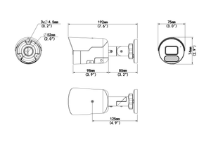警報アラーム(音・光)機能付4MPバレット型ネットワークカメラ IPC2124SB-ADF28KMC-I1 本体寸法図