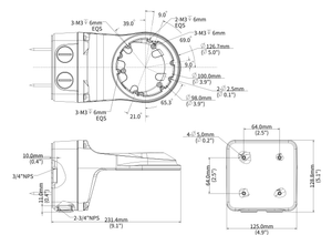 ジャンクションボックス一体型壁面取付金具 TR-JB07/WM03-G-IN-V2 本体寸法図