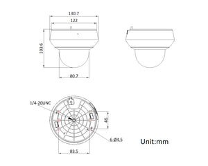 AcuSense 4MP光学4倍赤外線搭載小型PTZドーム型ネットワークカメラ DS-2DE2A404IWG1-E 本体寸法図