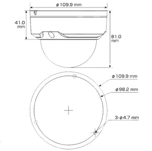 IPC-HDBW2241EP-S 2MP単焦点レンズ・IR搭載バンダルドームネットワークカメラ 本体寸法図