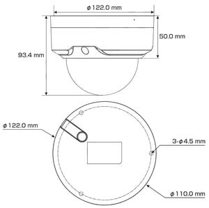 IPC-HDBW2241RP-ZS 2MP電動VFレンズ・IR搭載バンダルドームネットワークカメラ 本体寸法図