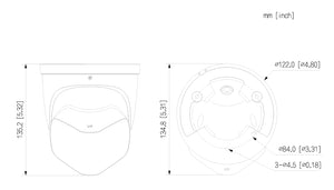 2×4MP 180度超広角 TiOCターレット型ネットワークカメラ IPC-PDW3849P-A180-E2-AS-PV-0280B 本体寸法図