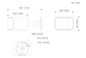 2×4MP 180度超広角 TiOCバレット型ネットワークカメラ IPC-PFW3849SP-A180-E2-AS-PV-0280B 本体寸法図