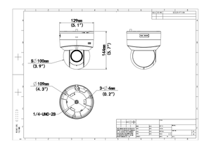 IPC6412LR-X5UPW-VG 2MP光学5倍ズーム搭載屋内用ミニPTZドーム型ネットワークカメラ 外形寸法図