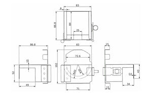 MT-SD02CL MTW-SD02FHD用ロック金具 本体寸法図
