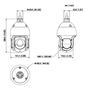 WizSense 4MP 25倍ズームTiOC PTZ型ネットワークカメラ SD4E425GB-HNR-A-PV1 本体寸法図