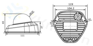 VC2964-PD 2MP屋外対応バンダルプルーフミニバレットネットワークカメラ 本体寸法図