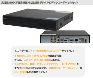 【YKS-4CHS5MPDVK1】　マルチフォーマット対応　500万画素アナログHD防犯カメラ録画セット