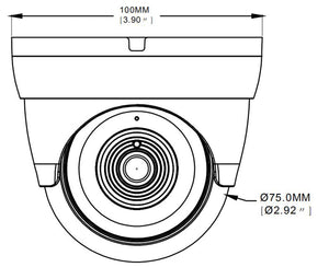 YKS-DA800AOC 4in1マルチフォーマット対応800万画素AOC対応赤外線搭載屋外設置対応ドーム型防犯カメラ 本体寸法図